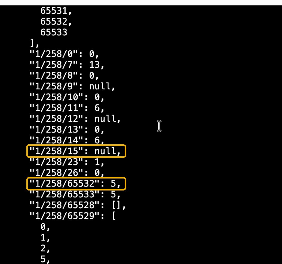 Excerpt from the Shelly’s Matter server data: attribute 1/258/15 is null, attribute 1/258/65532 has the value 5
